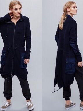 Free People Surplus Navy Cardigan Sweater Jacket Zip Cardigan Womens Size XS